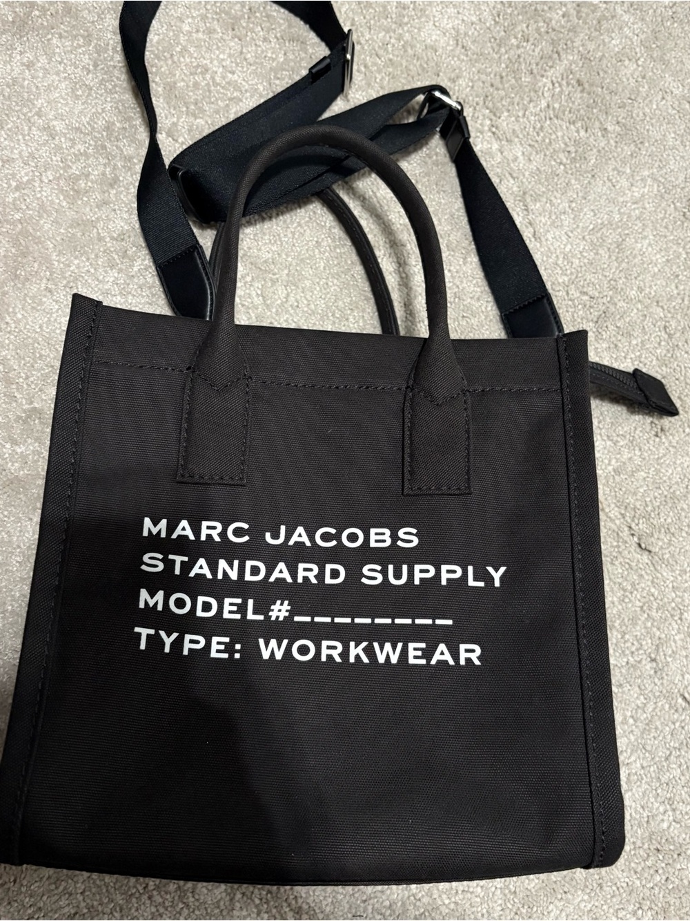 Marc Jacobs Black Canvas Messenger Tote with White Logo